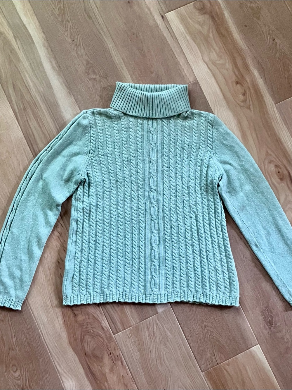 Sigrid Olsen Silk Angora Cable-Knit Turtleneck Sweater in Sage